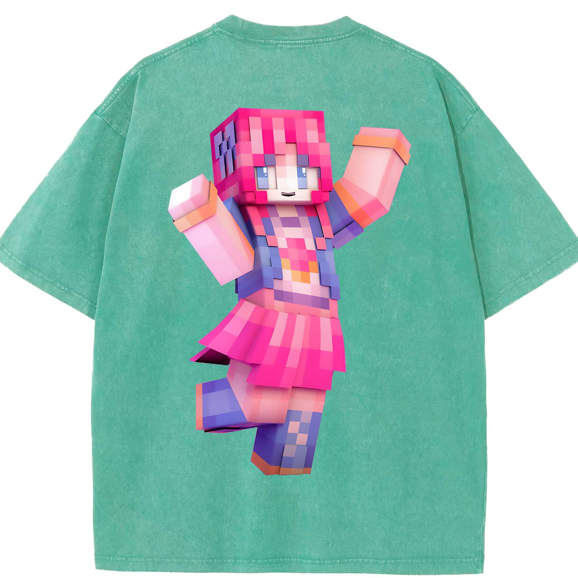 （画像用） マインクラフト ブロックの世界 Minecraft MC Block world 綿100% ヴィンテージ風 半袖Tシャツ（背面プリント）